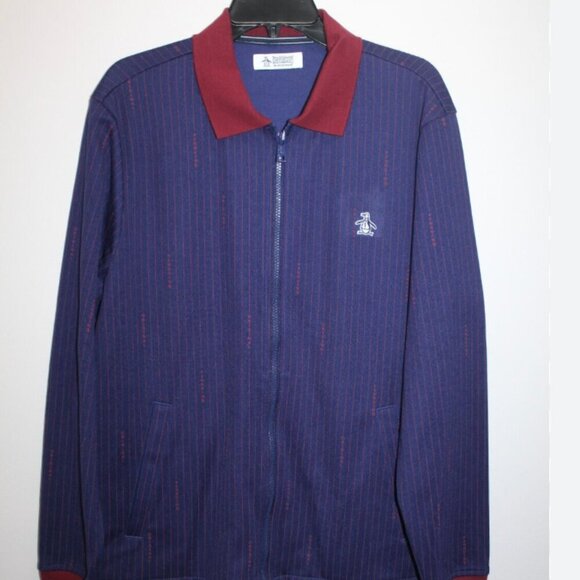 NEW Original Penguin Munsingwear Blue Pinstriped Golf Zip Up Jacket Mens Large